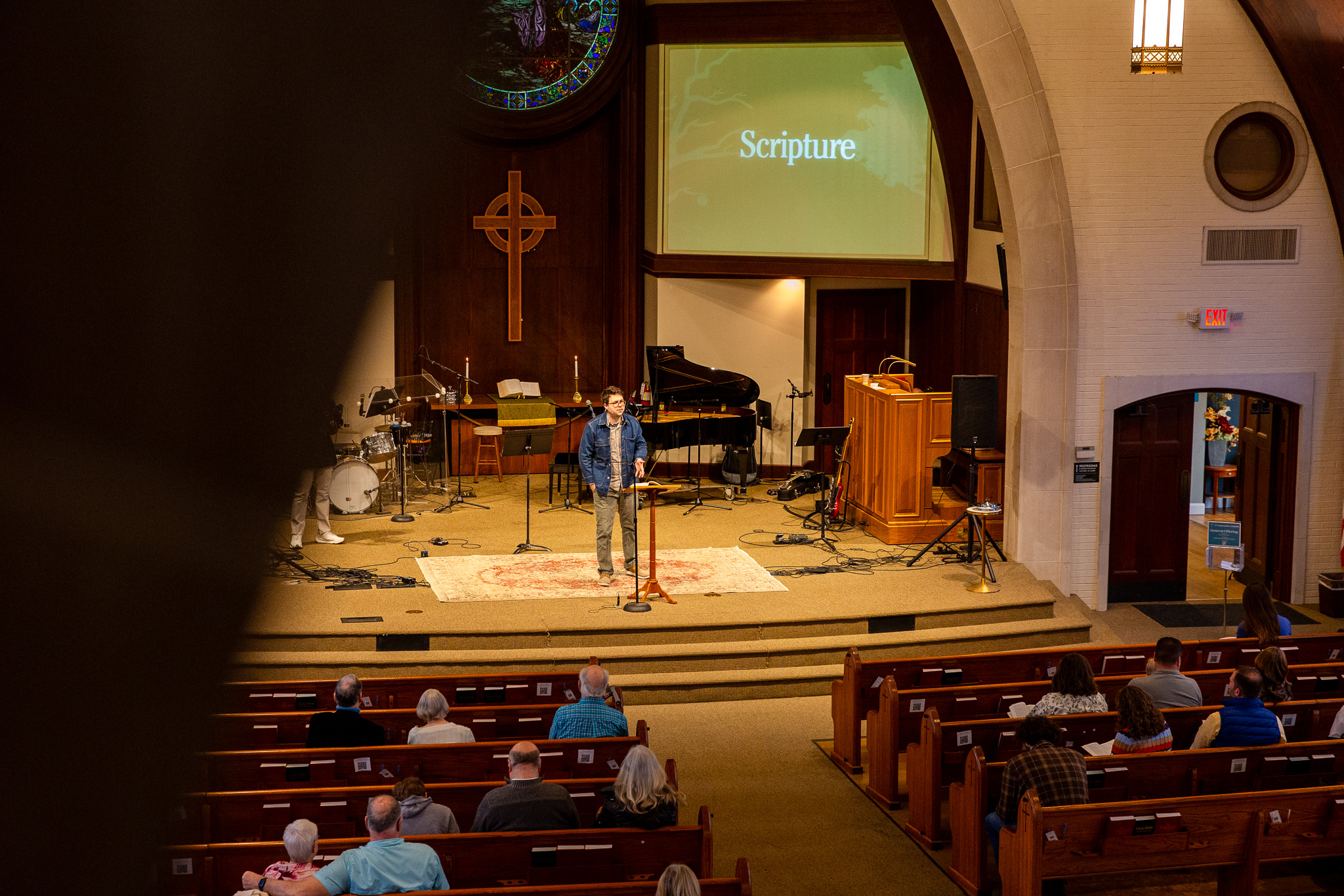 Pastor preaching during a Sunday service at Crossroads